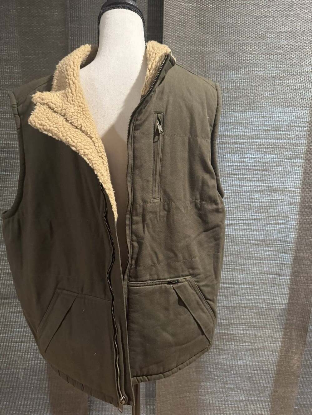 Lee Est. 1889 Olive Green Sherpa Lined Utility Vest Full Zip